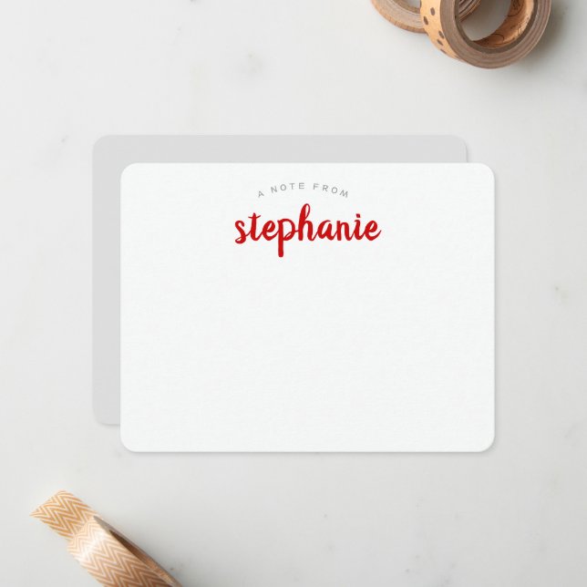 Red Playful Script Personalised Flat Card (Front/Back In Situ)