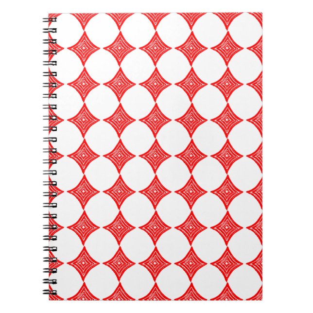 Red Playing Card Symbol Diamond Shape Lino Cut Notebook (Front)