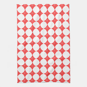 Red Playing Card Symbol Diamond Shape Lino Cut Tea Towel
