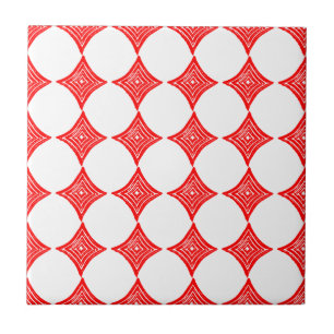 Red Playing Card Symbol Diamond Shape Lino Cut Tile