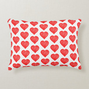Red Playing Card Symbol Heart Shape Lino Cut Decorative Cushion