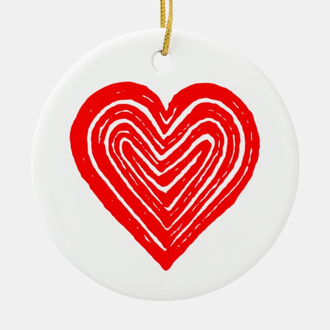 Red Playing Card Symbol Heart Shape Linocut Ceramic Tree Decoration (Front)