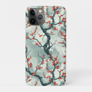 Red Plum Blossom Sage Green Ink Wash Pattern Case-Mate iPhone Case