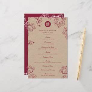 Red Plum Blossoms Double Happiness Wedding Program