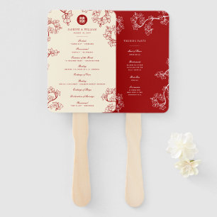 Red Plum Blossoms Double Happiness Wedding Program Hand Fan