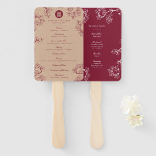 Red Plum Blossoms Double Happiness Wedding Program Hand Fan
