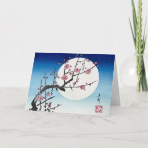 Red Plum Blossoms in the Full Moon, Hiroshige Card