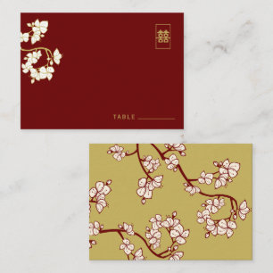 Red Plum Blossoms Modern Florals Asian Wedding Place Card