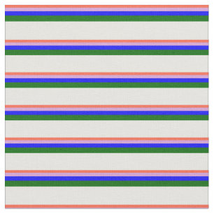 Red, Plum, Blue, Dark Green, and White Lines Fabric