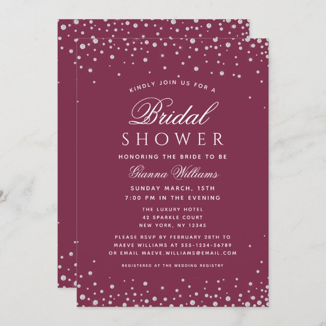 Red Plum Diamonds Modern Luxury Bridal Shower Invitation (Front/Back)