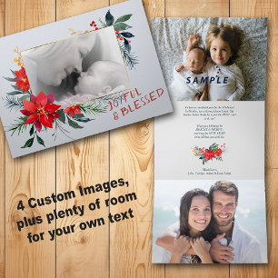 Red Poinsettia 4 Photo Trifold Christmas Card