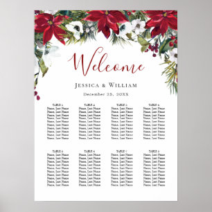 Red Poinsettia  8 Tables Wedding SEATING CHART