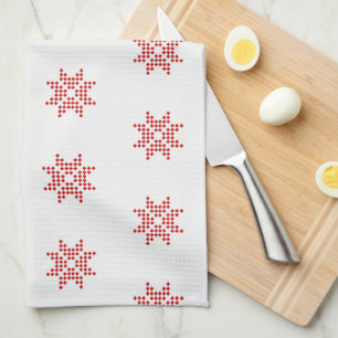 Red Poinsettia, Abstract Christmas Tea Towel