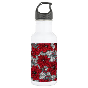 Red poinsettia and berries, Christmas design 532 Ml Water Bottle