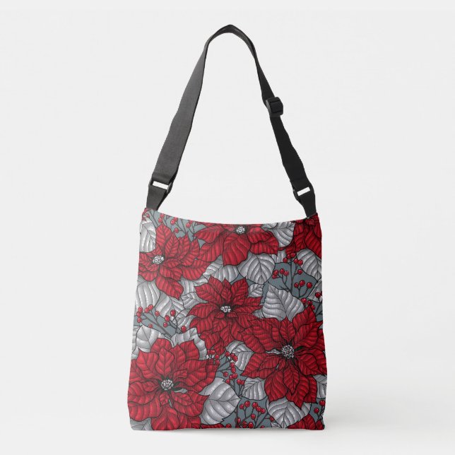 Red poinsettia and berries, Christmas design Crossbody Bag (Front)