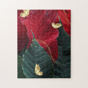 Red Poinsettia and Gold Butterflies Jigsaw Puzzle