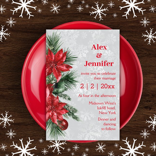  Red Poinsettia and pine chic wedding  invitation  Flyer (Creator Uploaded)