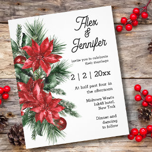 Red Poinsettia and pine wedding invitation Flyer