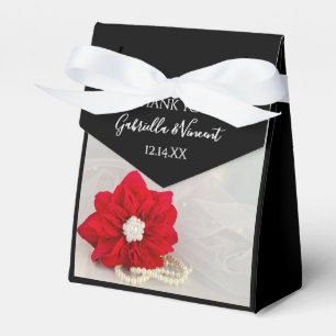 Red Poinsettia and White Pearls Winter Wedding Favour Box