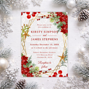 Red Poinsettia & Berry Winter Floral Wedding Invitation