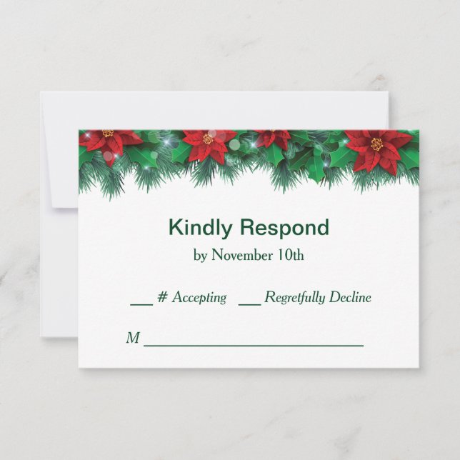 Red Poinsettia Border Wedding RSVP Card (Front)