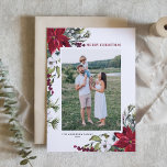 Red Poinsettia Botanical Photo Merry Christmas Holiday Card<br><div class="desc">Merry Christmas! Send your holiday wishes and greetings to family and friends with this customizable floral Christmas photo card. It features watercolor frame of pinecones,  pine needles,  hollies,  berries and red poinsettias. Personalize by adding names,  message and photo. Matching items are available.</div>