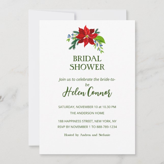Red Poinsettia Bridal Shower Invitation (Front)