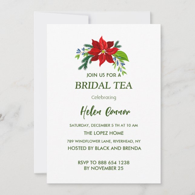 Red Poinsettia Bridal Tea Invitation (Front)