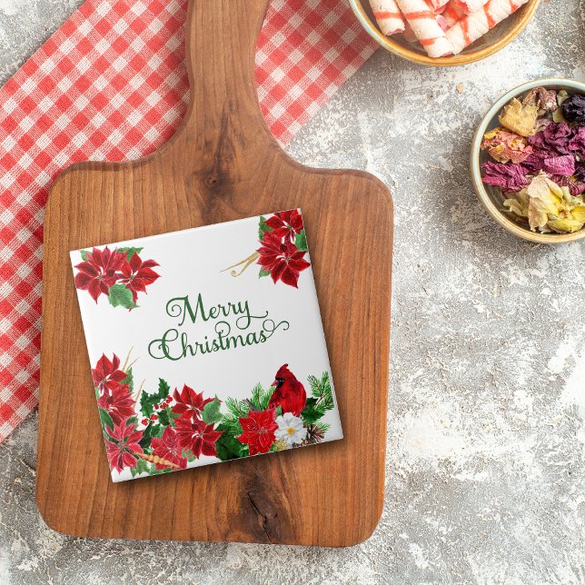 Red Poinsettia Cardinal Christmas Tile (Creator Uploaded)