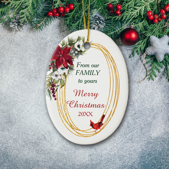 Red Poinsettia Cardinal Gold Frame Christmas Ceramic Tree Decoration (Creator Uploaded)