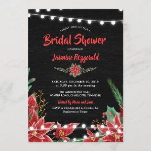Red Poinsettia Chalkboard Christmas Bridal Shower Invitation