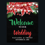 Red Poinsettia Chalkboard Christmas Wedding Poster<br><div class="desc">Red Poinsettia Chalkboard Christmas Wedding</div>
