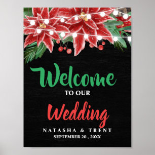 Red Poinsettia Chalkboard Christmas Wedding Poster