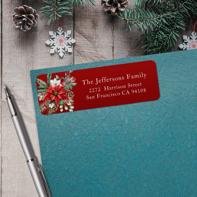 Red Poinsettia Christmas Address (Red Poinsettia Christmas Address Label)