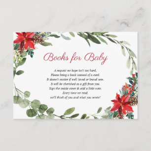 Red poinsettia Christmas baby shower book request  Enclosure Card