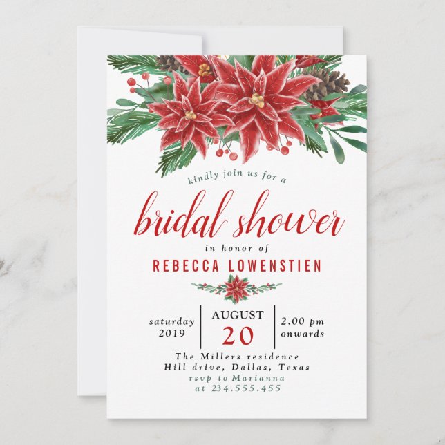 Red Poinsettia Christmas Bridal Shower Invitation (Front)