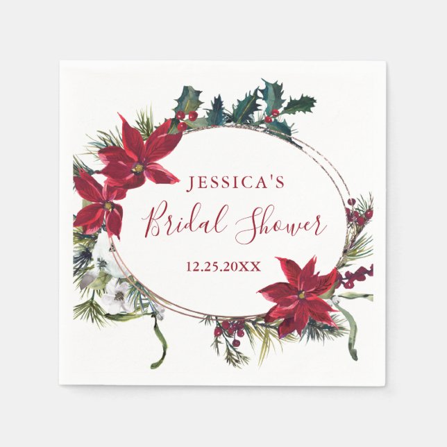 Red Poinsettia Christmas Bridal Shower Paper Napki Napkin (Front)