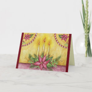 Red Poinsettia Christmas Candles Card
