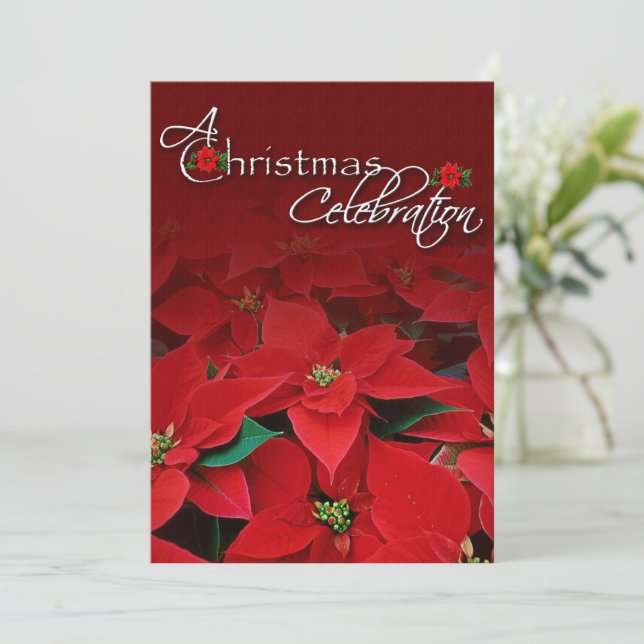 Red Poinsettia Christmas Celebration Invitation (Standing Front)