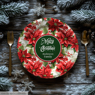 Red Poinsettia Christmas Custom Elegant Plates 