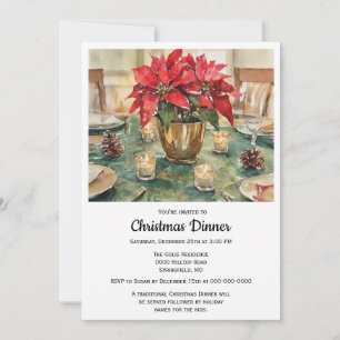 Red Poinsettia Christmas Dinner  Invitation