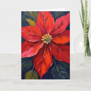 Red Poinsettia Christmas Flower Painted Holiday Card