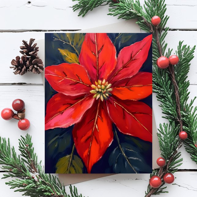 Red Poinsettia Christmas Flower Painted Holiday Card (Creator Uploaded)
