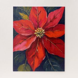 Red Poinsettia Christmas Flower Painted Jigsaw Puzzle