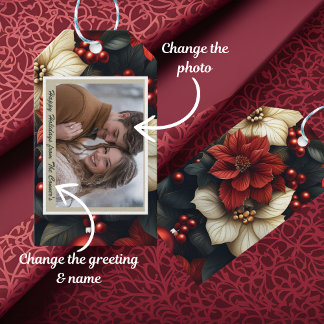 Red Poinsettia Christmas Gift Tags