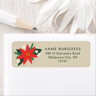 Red Poinsettia Christmas Holiday Mail Label
