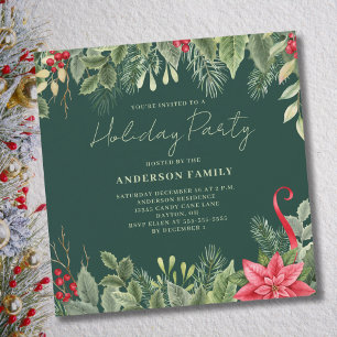 Red Poinsettia Christmas Holiday Party Invitation