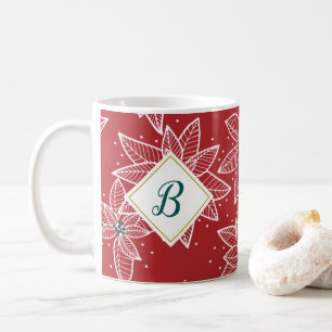 Red Poinsettia Christmas Initial Mug
