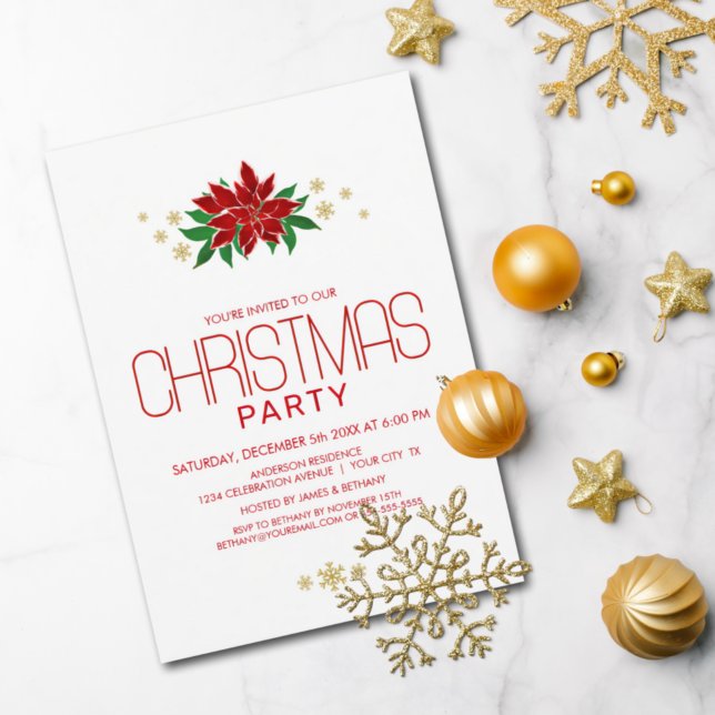 Red Poinsettia Christmas Party Invitation (Creator Uploaded)