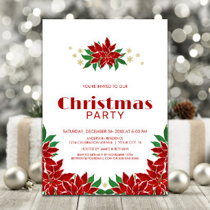 Red Poinsettia Christmas Party Invitation